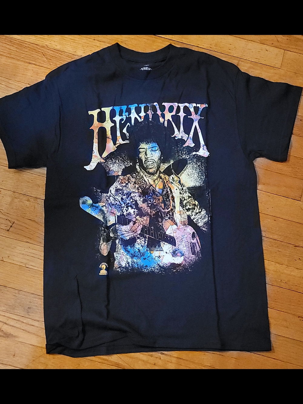 Black Short-Sleeve Graphic Tee with Multicolor Front Print